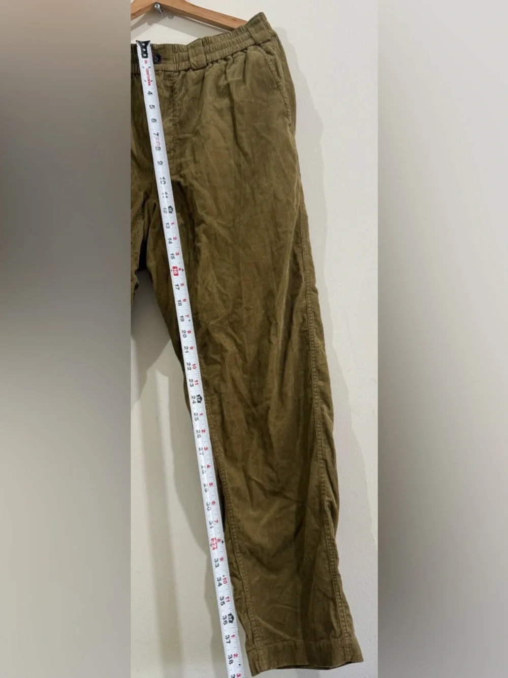 Men's Olive Corduroy Pants with Elastic Waist